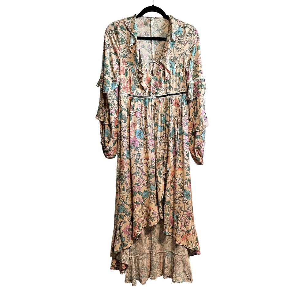 Spell & The Gypsy Sayulita Frill Musk Floral Boho Hi Low Dress Size S